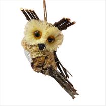 Coruja Realista Decorativa Enfeite Natalino Rústico Em Fibra Natural 15Cm