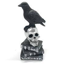 Corvo e Caveira Cranio Esqueleto Livros Estatueta em Resina - Prata