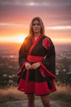 Cosplay akatsuki Naruto Saia Kimono E Faixa Cintura Cor Vermelha