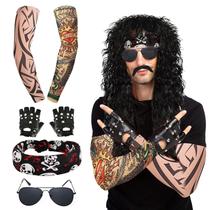 Costume BIBARAJM Rocker, 7 peças para homens com peruca e óculos de sol Costume BIBARAJM Rocker, 7 peças para homens com peruca e óculos de sol