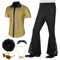 Costume BONGZUO, 6 peças, camisa de discoteca masculina dos anos 70 com calça de sino, 3GG