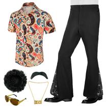 Costume BONGZUO, 6 peças, camisa de discoteca masculina dos anos 70 com calça de sino