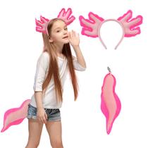 Costume Creatoy Axolotl para crianças com faixa de cabeça e cauda de pelúcia Costume Creatoy Axolotl para crianças com faixa de cabeça e cauda de pelúcia