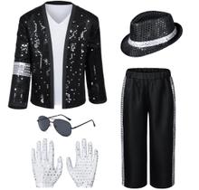 Costume Dance Star Kids para meninos dos anos 80 e 90 Pop Stage Black 8-1