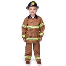 Costume Dress Up America Fireman para crianças com capacete e acessórios.