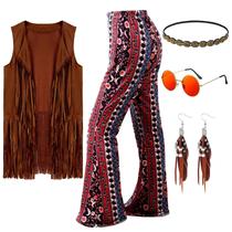 Costume Leumoi, 5 peças, colete hippie dos anos 60 e 70, conjunto M