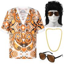 Costume Sintege Disco Outfit Camisa hippie dos anos 70 com peruca de tainha Costume Sintege Disco Outfit Camisa hippie dos anos 70 com peruca de tainha