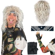 Costume Watt's Wigs Peruca de rock dos anos 80 para homens com bandana e luva Costume Watt's Wigs Peruca de rock dos anos 80 para homens com bandana e luva
