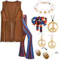 Costume ZeroShop 60s para mulheres, colete hippie com franjas Costume ZeroShop 60s para mulheres, colete hippie com franjas