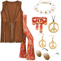 Costume ZeroShop 70s para mulheres, colete com franjas e calça de sino