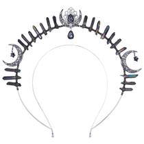 COSUCOS Goth Goddess Halo Crown faixa Black Moon Star, chapéu gótico de cristal de quartzo para carnaval, cosplay, festival, sessão de fotos, chapéu de Halloween