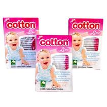 Cotonete Hastes Flexíveis Cotton Line Kit 03 caixas 75 unidades cada