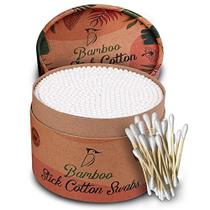 Cotonetes de algodão ecológicos de bambu Beautiful Mind - vasilha de papel Kraft de 500 cotonetes de bambu - cotonetes de bambu de maquiagem multiuso - ponta dupla - biodegradável - absorvente