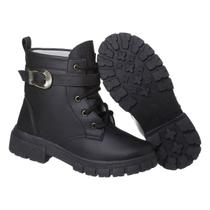 Coturno Beakid Bota Infantil Menina Preta com Fivela