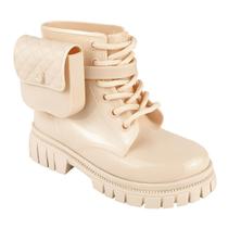Coturno Boot Bota Galocha Infantil Luelua Tratorado Cadarço Não Molha Super Confortável Bolsinha Off White Brilhoso