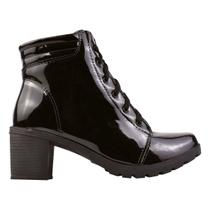 Coturno Bota Cano Médio Salto Tratorado Blogueira Conforto Verniz Coturno Bota Cano Médio Salto Tratorado Blogueira Conforto Verniz