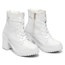 Coturno Bota Feminina Com Salto Tratorada Botinha Cano Médio