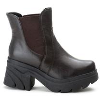 Coturno Bota Feminina Em Couro Plataforma Tratorada C/ Elástico Lateral Confortável Uncle