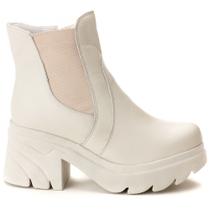 Coturno Bota Feminina Em Couro Plataforma Tratorada C/ Zíper Elástico Lateral Confortável Uncle