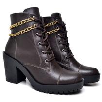 Coturno Bota Feminina Sola Tratorado Moderno Blogueira Salto Conforto Casual Correntes BT139