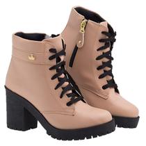 Coturno Bota Feminina Tratorado Moderno Blogueira Salto Conforto Casual Classek - Branco