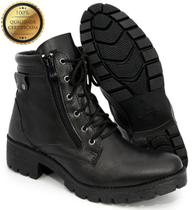 Coturno Bota Feminino Preto Elegante Confortável Zíper Sola Tratorada