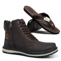 Coturno Bota Masculina Adventure Tratorada Cano Médio Com Chinelo Damper Café Conforto