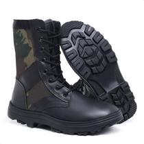 Coturno Bota Militar Cano Médio Preta e Camuflada Fechamento em Zíper Confortável e Resistente