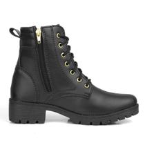 Coturno Botinha Feminina Preta Cano Curto Bota Militar Zíper Moda Conforto Coturno Botinha Feminina Preta Cano Curto Bota Militar Zíper Moda Conforto