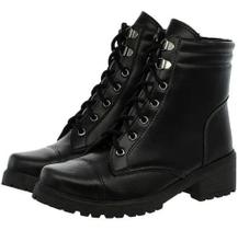 Coturno botinha mulher feminino salto médio tratorado preto sintético - Sacolão dos calçados
