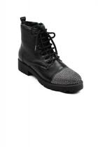 Coturno couro Luxo Chic Line - Preto bico com strass