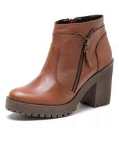 Coturno Feminino Bota Couro Cano Médio Conhaque modinha