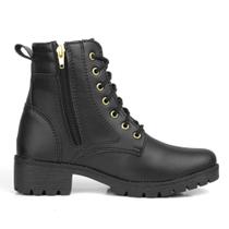 Coturno Feminino Bota Feminina Tratorada Preta Zíper Cano Curto Moda Blogueira