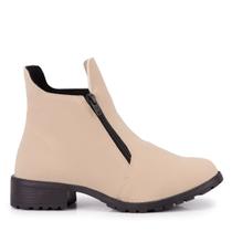 Coturno Feminino Bota Salto Montaria Nude Com Ziper Flatform