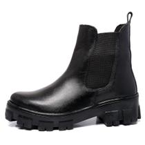 Coturno Feminino Bota Sola Tratorada Couro Premium Salto Plataforma 8002 Preto