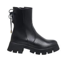 Coturno Feminino Bota Tratorada Em Couro Salto Confortável