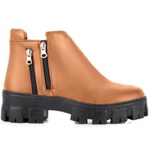 Coturno Feminino Bota Tratorada Salto Baixo Confortável Bege Coturno Feminino Bota Tratorada Salto Baixo Confortável Bege