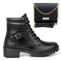 Coturno Feminino Cano Baixo Tratorado + Bolsa Mini Bag - SapatoFran