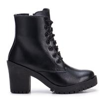 Coturno Feminino Cano Curto Estiloso Salto Alto Tratorado com Cadarço Confortável Moda Inverno