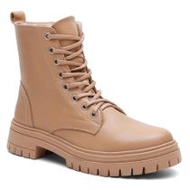 Coturno Feminino Couro Cano Curto Tratorado Moderno Coturno Feminino Couro Cano Curto Tratorado Moderno