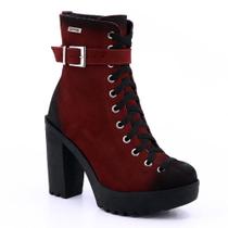 Coturno Feminino Couro Fivela Salto Alto Estilo Conforto