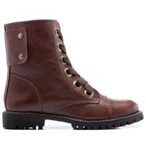 Coturno Feminino Couro Legítimo Cano Médio Marrom Tratorado Coturno Feminino Couro Legítimo Cano Médio Marrom Tratorado