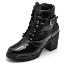 Coturno Feminino Pierrô saltos altos couro legítimo verniz cor preto calce fácil Coturno Feminino Pierrô saltos altos couro legítimo verniz cor preto calce fácil