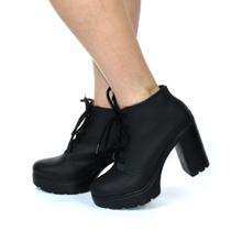 Coturno feminino plataforma bota baixa cano curto salto alto ankleboot preto - Sacolão dos calçados