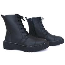 Coturno Feminino Preto Fosco Estilo Urbano Cano Baixo Solado Tratorado Coturno Feminino Preto Fosco Estilo Urbano Cano Baixo Solado Tratorado