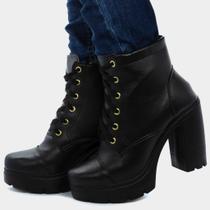 Coturno Feminino Salto Plataforma Quadrado Tratorado Sintético Preto - Sacolão dos calçados