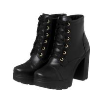 Coturno Feminino Salto Plataforma Quadrado Tratorado Sintético Preto