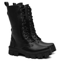 Coturno Feminino Tratorado Cano Alto Zíper Confortável Rock