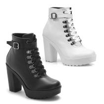 Coturno Feminino Tratorado Salto Alto Cano Médio Kit 2