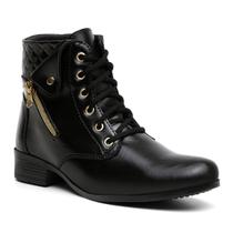 Coturno Feminino Via Livre Bota Tratorada Salto Baixo Ziper Preto